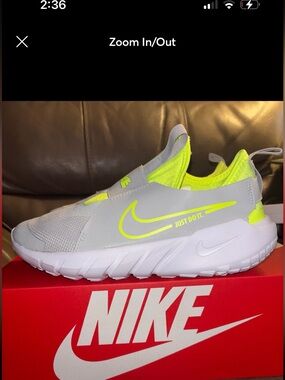 New, Nike Flex Runner 2 GS in 'Grey Fog Volt' Slipon Sneakers, Big Kid 7Y